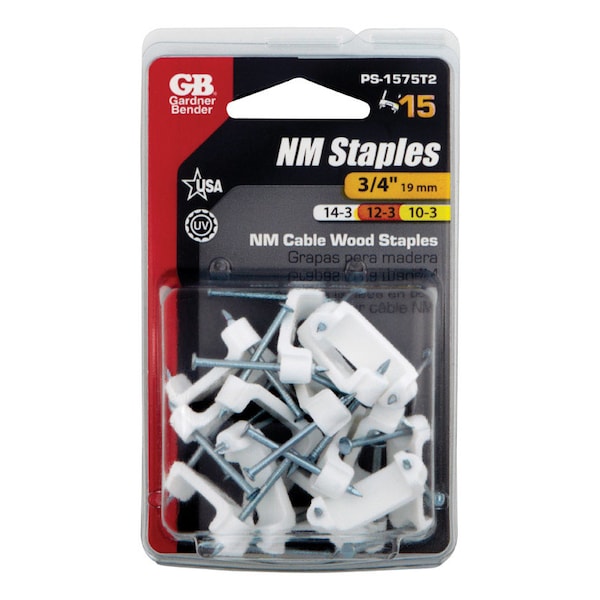 Gardner Bender Insulated Cable Staples, 3/4 in Leg L, Polyethylene, 15 PK PS-1575T2 - main